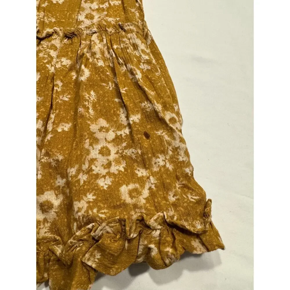 Olivaceous Floral Tiered Mini Skirt‎ Ruffle Boho Mustard Yellow Size Small Exc